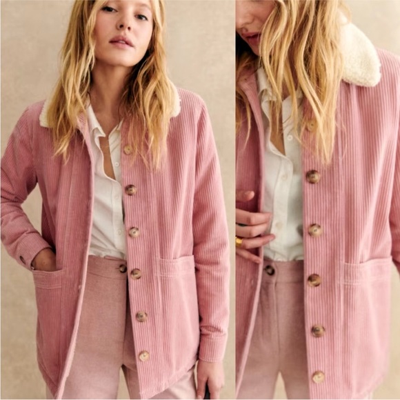 Sezane Jackets & Blazers - Sezane Will Jacket Rose Pink Corduroy Cord Collared Coat FR36/S